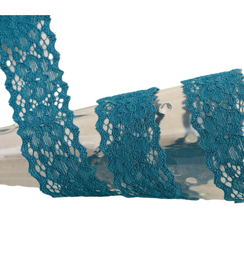 Elastic lace flowers 25mm duck blue by the meter