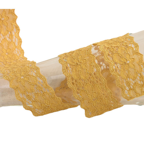 Elastic lace flowers 25mm mustard by the meter