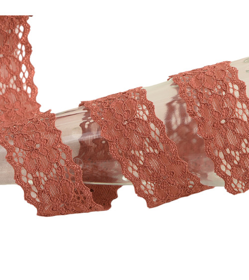 Elastic lace flowers 25mm rust by the meter