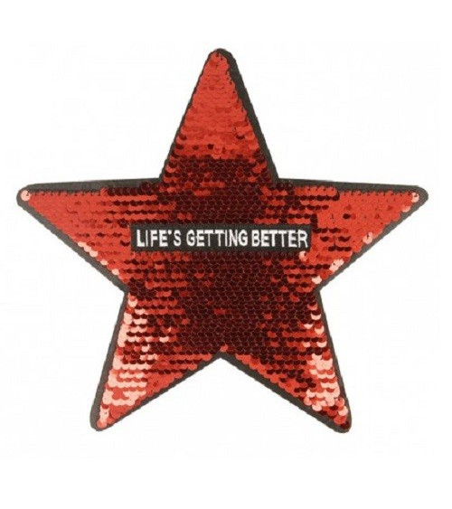 Large format sequin iron-on badge Silver star