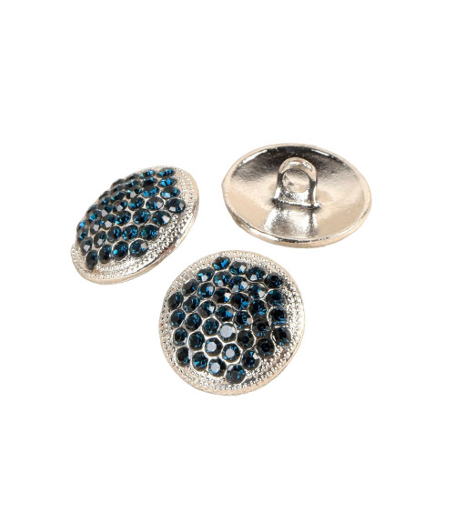 Petrol blue rhinestone button 17mm