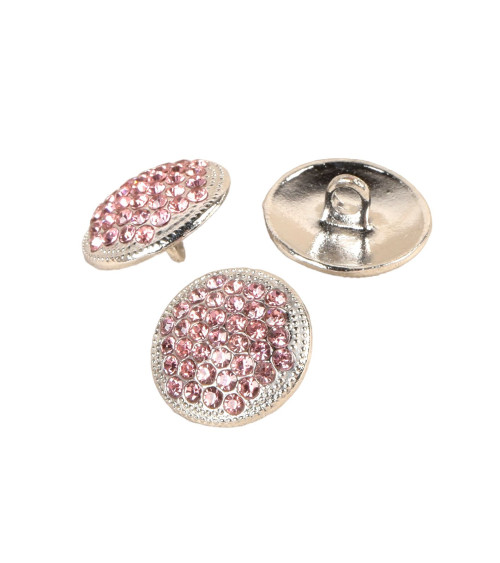 Set of 6 pink rhinestone buttons 17mm