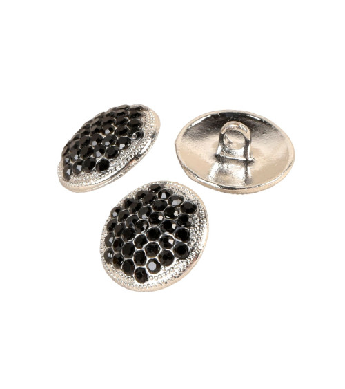 Set of 6 black rhinestone buttons 17mm