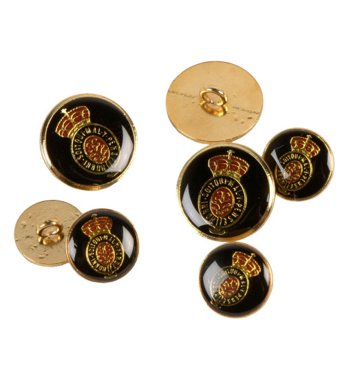 Set of 6 black motto coat of arms buttons 15mm