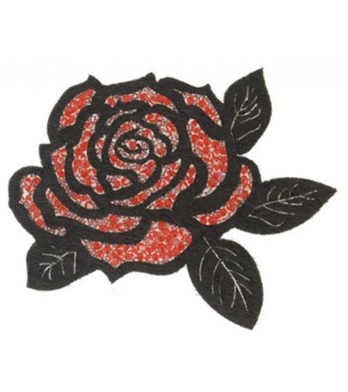 XL Red Rose Rhinestone Iron-on Badge