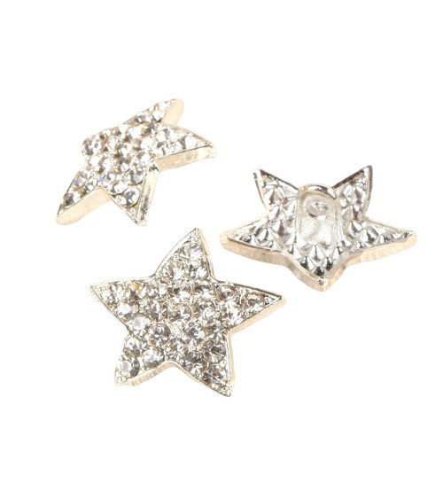 Set of 6 white rhinestone star buttons 19mm