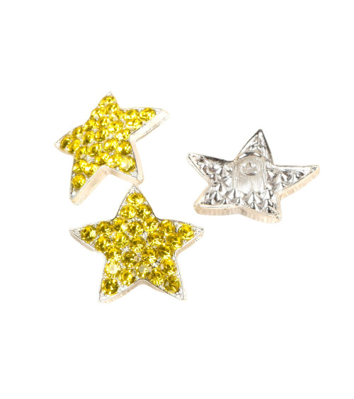 Set of 6 yellow rhinestone star buttons 19mm