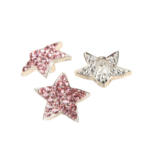 Set of 6 pink rhinestone star buttons 19mm