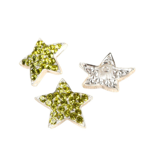 Set of 6 green rhinestone star buttons 19mm