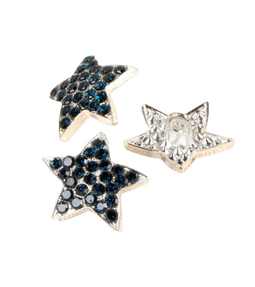 Set of 6 petrol blue rhinestone star buttons 19mm