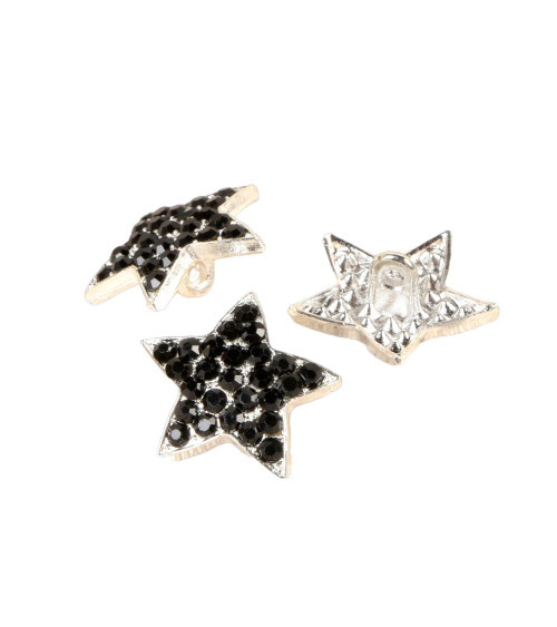 Set of 6 black rhinestone star buttons 19mm