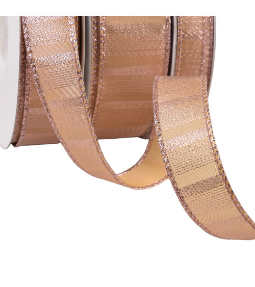 Pink/gold brass metallic ribbon by the meter