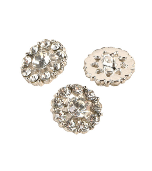 Set of 6 white rhinestone buttons 18mm