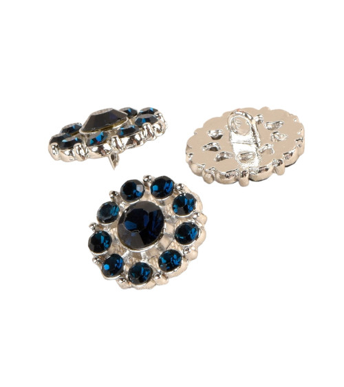 Set di 6 bottoni strass blu petrolio 18mm