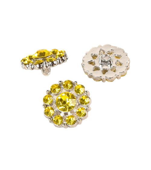 Set of 6 yellow rhinestone buttons 18mm