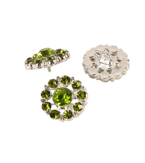 Set of 6 green rhinestone buttons 18mm