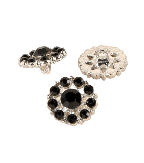 Set of 6 black rhinestone buttons 18mm