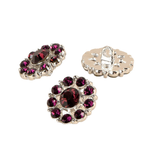 Set di 6 bottoni con strass viola lilla 18 mm