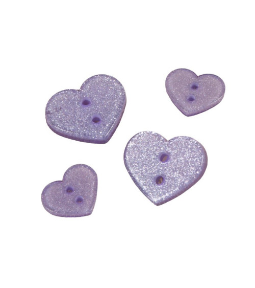 Conjunto de 6 botones de corazón con brillo púrpura/lavanda