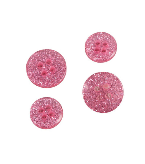 Set di 6 bottoni rotondi con paillettes rosa