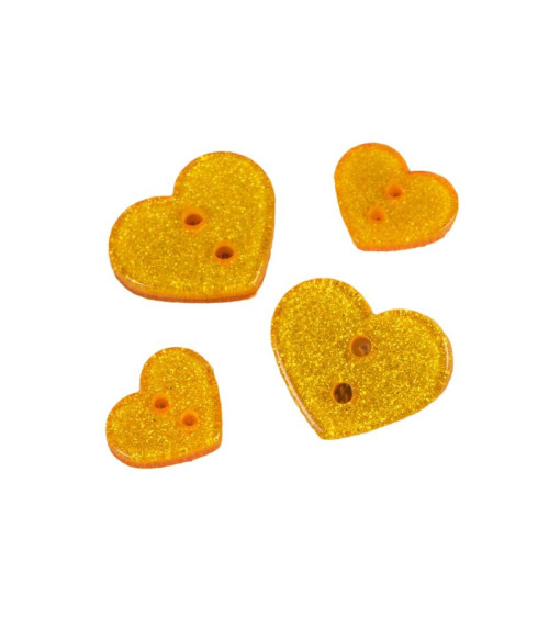 Set of 6 gold glitter heart buttons