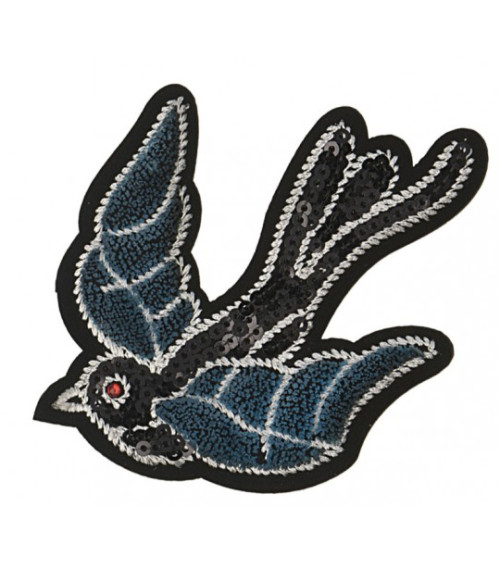 Large embroidered swallow iron-on badge