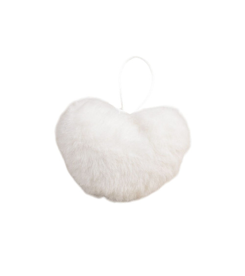 Pompon in pelliccia artificiale cuore 45x 65mm bianco