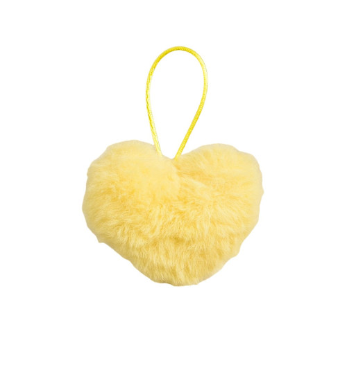 Artificial fur pompom heart 45x65mm neon yellow