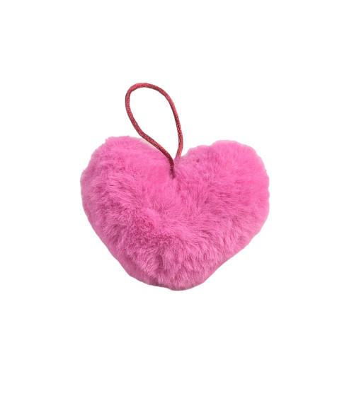 Artificial fur pompom heart 45x65mm neon pink