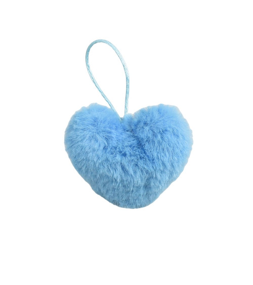 Artificial fur pompom heart 45x65mm canary blue