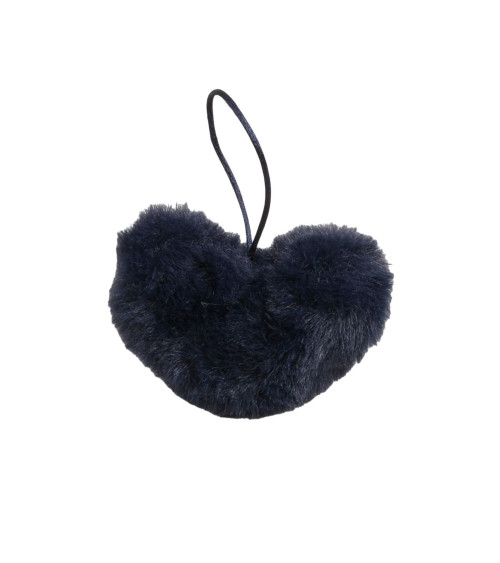 Artificial fur pompom heart 45x65mm navy blue