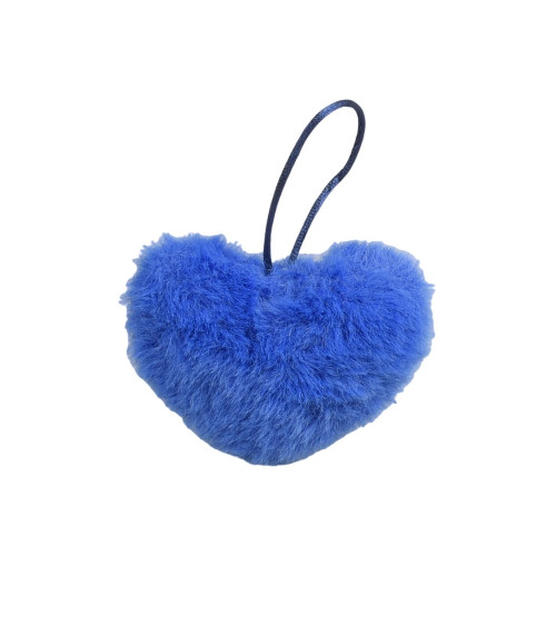 Artificial fur pompom heart 45x65mm neon blue