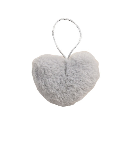 Artificial fur pompom heart 45x65mm light gray