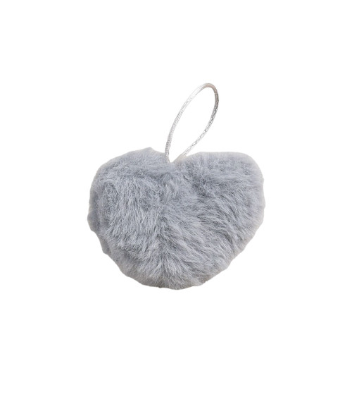 Pompon in pelliccia artificiale cuore 45x 65mm grigio