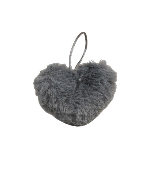 Artificial fur pompom heart 45x65mm dark gray