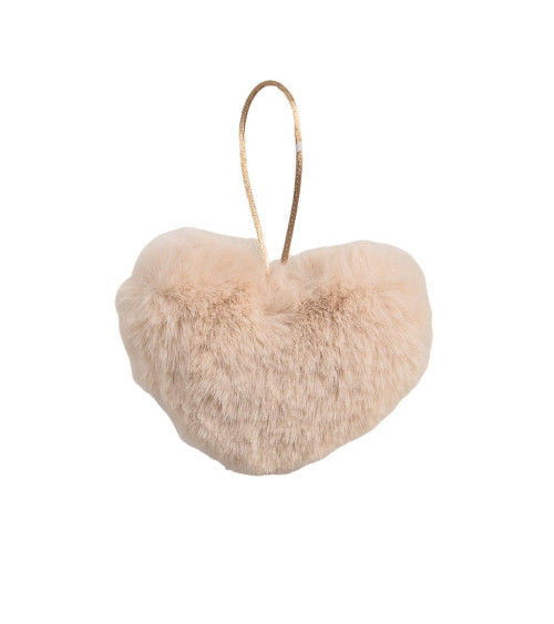 Artificial fur pompom heart 45x65mm ivory