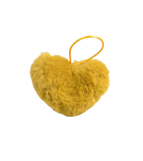 Artificial fur pompom heart 45x65mm mustard yellow