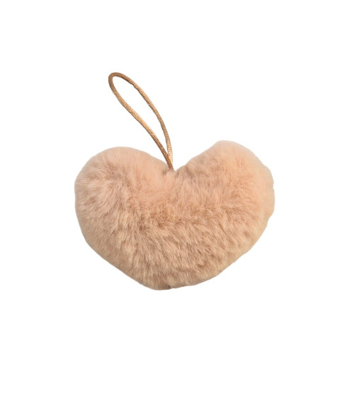 Artificial fur pompom heart 45x65mm beige