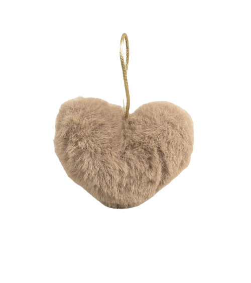 Artificial fur pompom heart 45x65mm khaki green