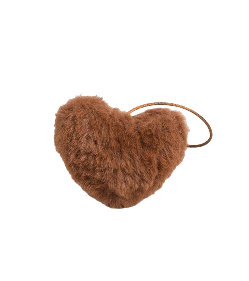 Artificial fur pompom heart 45x65mm caramel brown