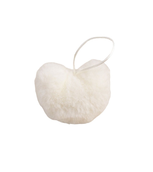 Pompon in pelliccia artificiale cuore 45x 65mm bianco