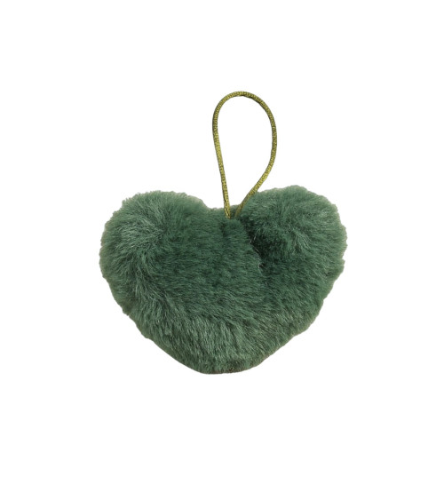 Artificial fur pompom heart 45x65mm military green