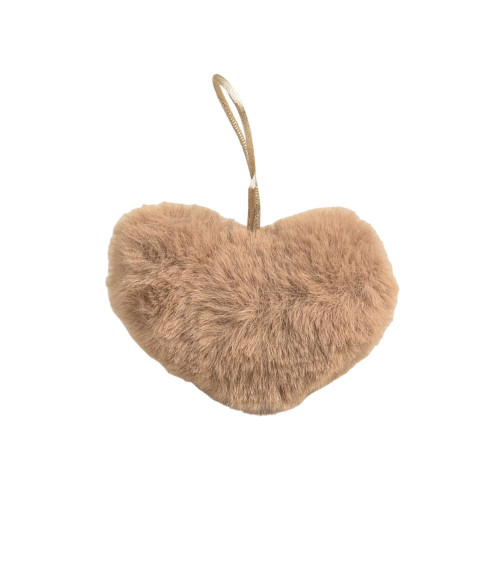 Artificial fur pompom heart 45x65mm dark beige