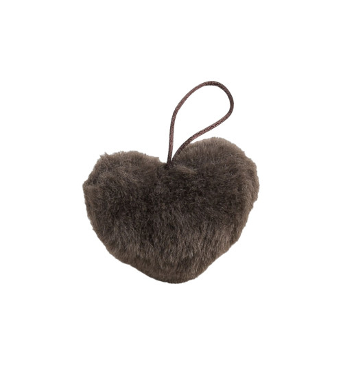 Artificial fur pompom heart 45x65mm brown