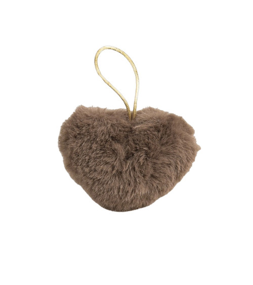 Artificial fur pompom heart 45x65mm khaki green