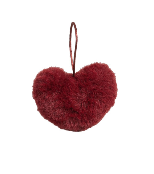 Artificial fur pompom heart 45x65mm burgundy red