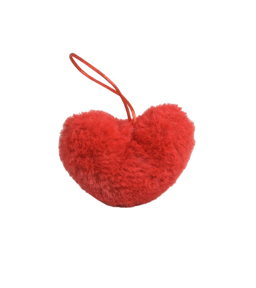 Artificial fur pompom heart 45x65mm red