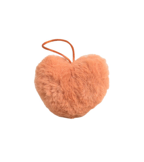 Artificial fur pompom heart 45x65mm neon orange