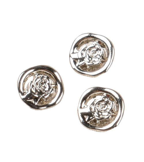 Set of 6 round pink alloy buttons 12mm silver