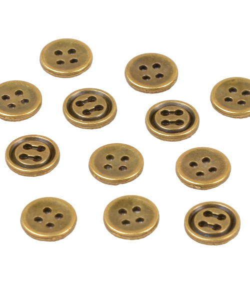 Set of 6 round alloy buttons 4 holes 10mm old gold